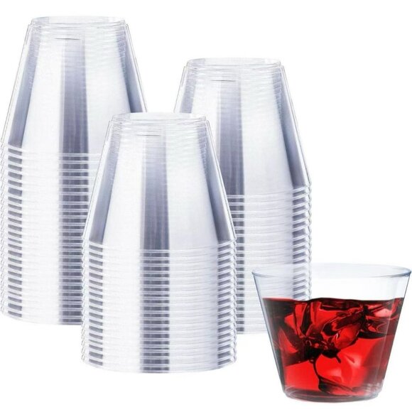 NEW 100 Pack 9 oz Disposable Fancy Clear Plastic Cups - Picture 1 of 6